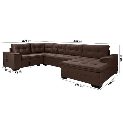 Imagem de Sofá de Canto 6 Lugares com Chaise Suede Aveludado Viena