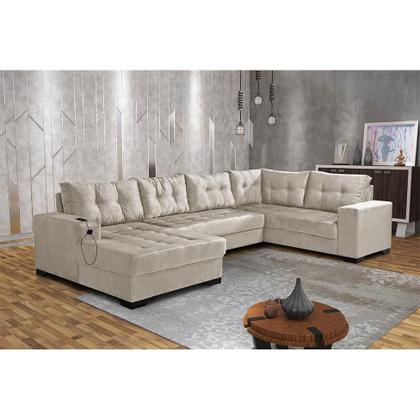Imagem de Sofá de Canto 6 Lugares Dijon com Chaise Esquerdo e Entrada USB Suede Areia