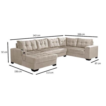 Imagem de Sofá de Canto 6 Lugares Dijon com Chaise Esquerdo e Entrada USB Suede Areia