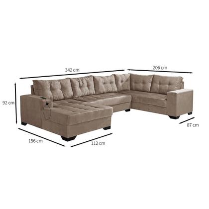 Imagem de Sofá de Canto 6 Lugares Dijon com Chaise Esquerdo e Entrada USB Suede Chocolate