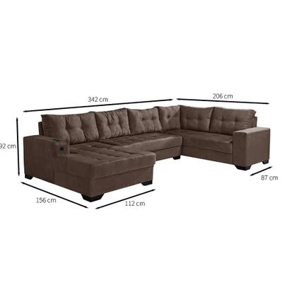 Imagem de Sofá de Canto 6 Lugares Dijon com Chaise Esquerdo e Entrada USB Suede Marrom