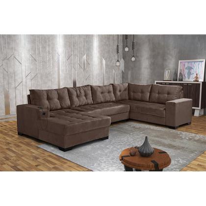 Imagem de Sofá de Canto 6 Lugares Dijon com Chaise Esquerdo e Entrada USB Suede Marrom