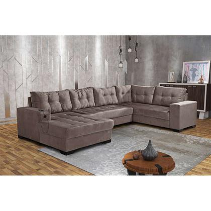 Imagem de Sofá de Canto 6 Lugares Dijon com Chaise Esquerdo e Entrada USB Suede Nude