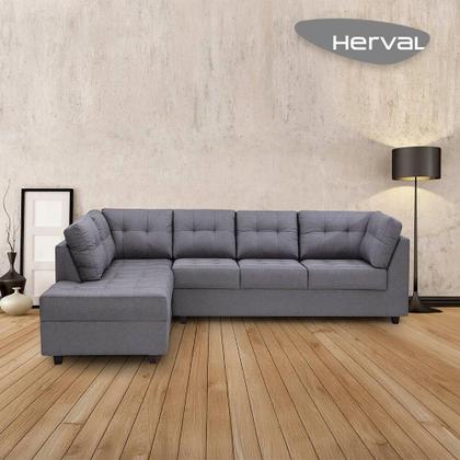 Imagem de Sofá de Canto 6 Lugares Herval Gran, Chaise Direito, Linho Cinza