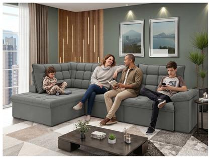 Imagem de Sofá de Canto 6 Lugares Retrátil Reclinável Suede Veludo Dallas Flexforma Estofados