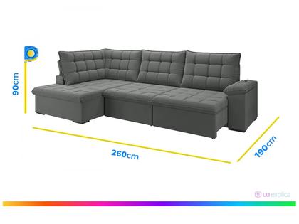 Imagem de Sofá de Canto 6 Lugares Retrátil Reclinável Suede Veludo Dallas Flexforma Estofados