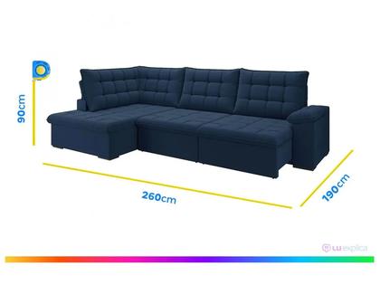 Imagem de Sofá de Canto 6 Lugares Retrátil Reclinável Suede Veludo Dallas Flexforma Estofados