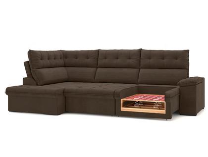 Imagem de Sofá de Canto 6 Lugares Retrátil Reclinável Suede Veludo Madrid Flexforma Estofados
