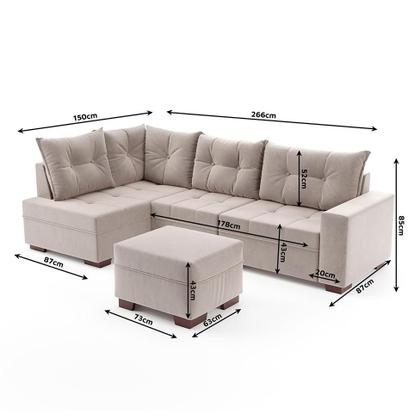 Imagem de Sofá de Canto 7 Lugares Glória Suede Bege