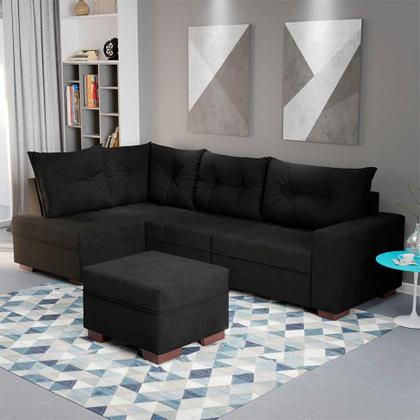 Imagem de Sofá de Canto 7 Lugares Glória Suede Preto