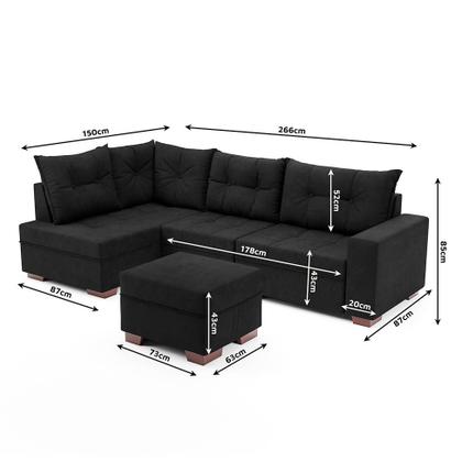 Imagem de Sofá de Canto 7 Lugares Glória Suede Preto