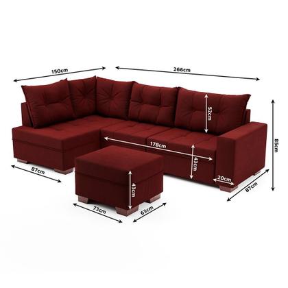 Imagem de Sofá de Canto 7 Lugares Glória Suede Vermelho