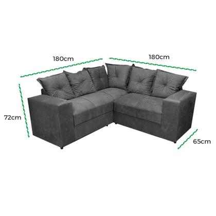Imagem de Sofá de Canto Belo 4 Lugares 180cm x 180cm Tecido Suede Felipe Estofados Cor Cinza