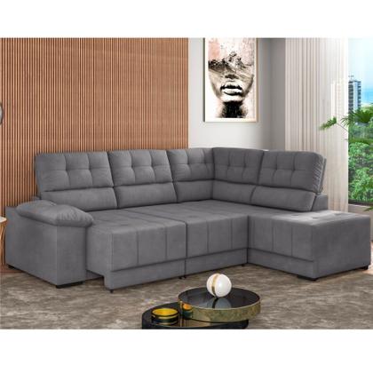 Imagem de Sofá de canto Besthouse Firenze retrátil e reclinável 5 lugares em tecido suede veludo Cinza