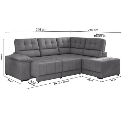 Imagem de Sofá de canto Besthouse Firenze retrátil e reclinável 5 lugares em tecido suede veludo Cinza