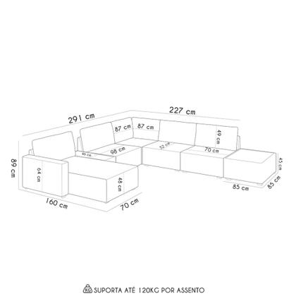 Imagem de Sofá de Canto Chaise 5 Lugares 291cm Bristol M22 Linho Cru - Mpozenato