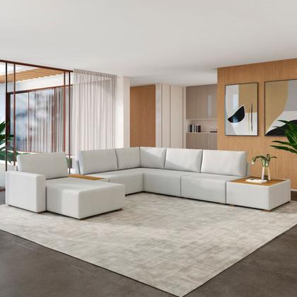 Imagem de Sofá de Canto Chaise 5 Lugares 291cm Bristol M22 Linho Cru - Mpozenato