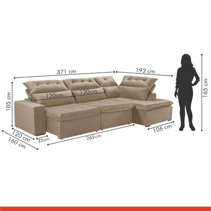 Imagem de Sofá de Canto com Chaise 5 Lugares 371x192cm M153