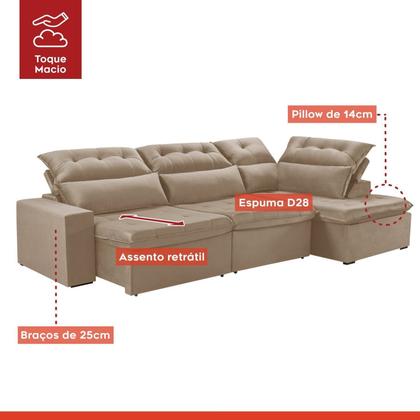 Imagem de Sofá de Canto com Chaise 5 Lugares 371x192cm M153