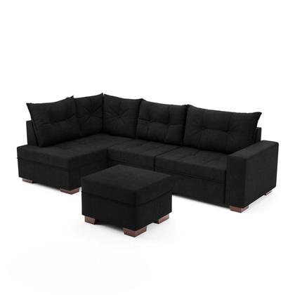 Imagem de Sofá de Canto com Puff 7 Lugares 238cm Gloria Preto