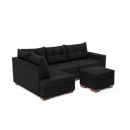 Imagem de Sofá de Canto com Puff 7 Lugares 238cm Gloria Preto