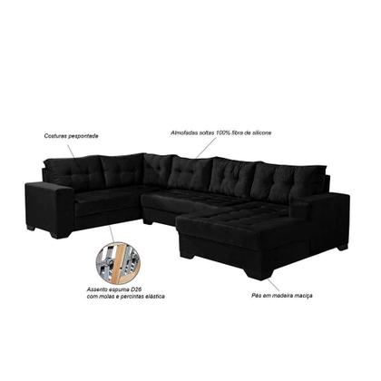 Sofá de Canto Dijon 5 Lugares com Chaise Suede Preto - Mobly Imagem de Sofá de Canto Dijon 5 Lugares com Chaise Suede Preto