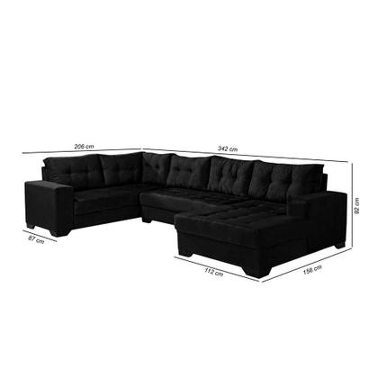 Sofá de Canto Dijon 5 Lugares com Chaise Suede Preto - Mobly Imagem de Sofá de Canto Dijon 5 Lugares com Chaise Suede Preto