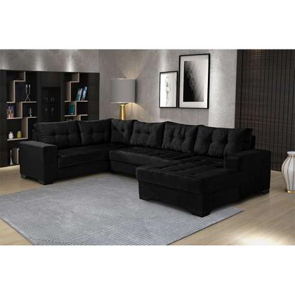 Sofá de Canto Dijon 5 Lugares com Chaise Suede Preto - Mobly Imagem de Sofá de Canto Dijon 5 Lugares com Chaise Suede Preto