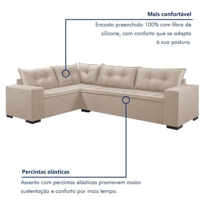 Imagem de Sofá De Canto em L 5 Lugares 3,00m Veludo Bege Oslo Estofados Martins