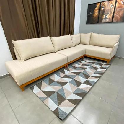 Imagem de Sofá de Canto Eros em Linho 7 Lugares com Chaise Luxury Cor Bege
