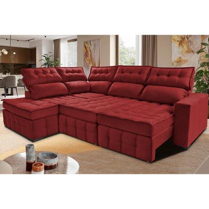 Imagem de Sofá de Canto Esquerdo 2,65x2,30m Retrátil e Reclinável com Molas Ensacada Cama inBox Nobre Vermelho
