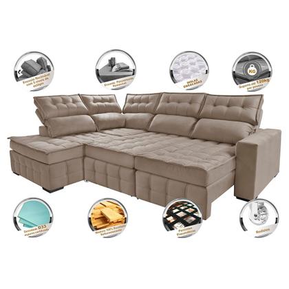 Imagem de Sofá de Canto Esquerdo 2,65x2,30m Retrátil e Reclinável com Molas Ensacadas Cama inBox Nobre Bege