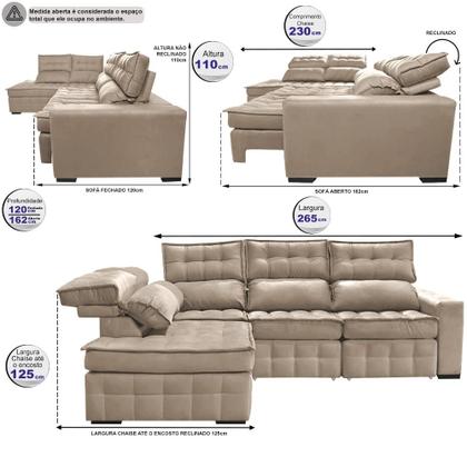 Imagem de Sofá de Canto Esquerdo 2,65x2,30m Retrátil e Reclinável com Molas Ensacadas Cama inBox Nobre Bege