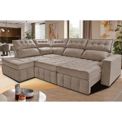 Imagem de Sofá de Canto Esquerdo 2,65x2,30m Retrátil e Reclinável com Molas Ensacadas Cama inBox Nobre Bege