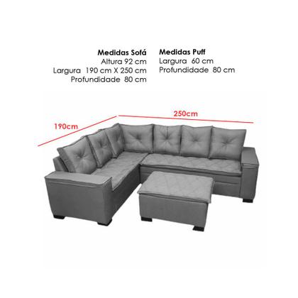 Imagem de Sofá de Canto Florença 6 Lugares com Puff e Almofadas Soltas Tecido Linho União Cor Bege