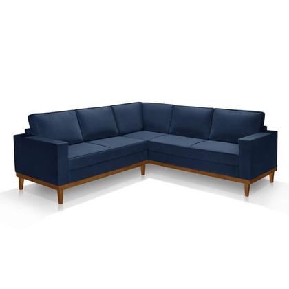 Imagem de Sofá De Canto Living 5 Lug. Toronto Com Base Retro Madeira de Reflorestamento - Veludo Azul