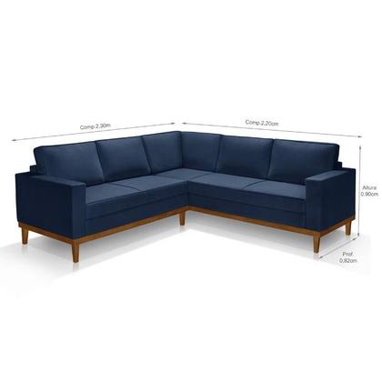 Imagem de Sofá De Canto Living 5 Lug. Toronto Com Base Retro Madeira de Reflorestamento - Veludo Azul