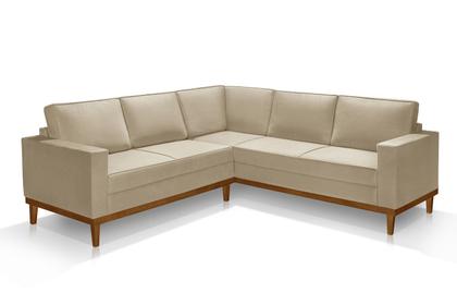 Imagem de Sofá De Canto Living 5 Lug. Toronto Com Base Retro Madeira de Reflorestamento - Veludo Bege