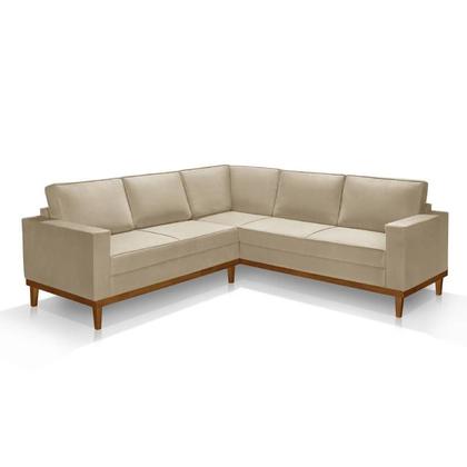 Imagem de Sofá De Canto Living 5 Lug. Toronto Com Base Retro Madeira de Reflorestamento - Veludo Bege