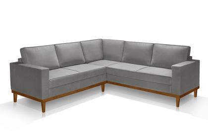 Imagem de Sofá De Canto Living 5 Lug. Toronto Com Base Retro Madeira de Reflorestamento - Veludo Cinza