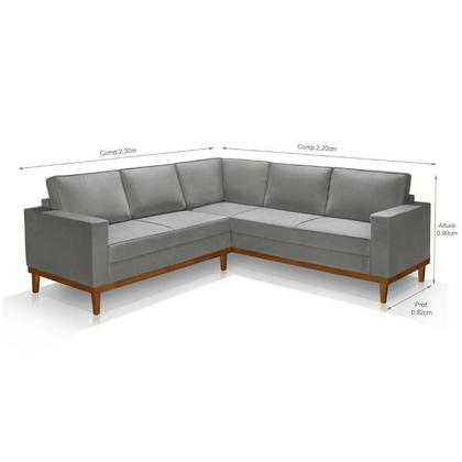 Imagem de Sofá De Canto Living 5 Lug. Toronto Com Base Retro Madeira de Reflorestamento - Veludo Cinza