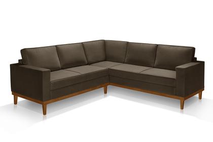 Imagem de Sofá De Canto Living 5 Lug. Toronto Com Base Retro Madeira de Reflorestamento - Veludo Marrom