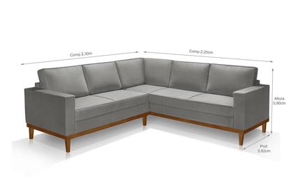 Imagem de Sofá De Canto Living 5 Lug. Toronto Com Base Retro - Veludo Cinza