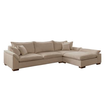 Imagem de Sofá de Canto Modulado com Chaise 6 Lugares Linho Bege Dominique 320cm Yescasa