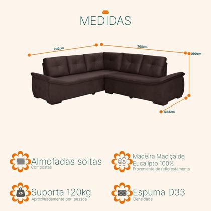 Imagem de Sofá de Canto New Alphaville 4 Lugares Suede Café