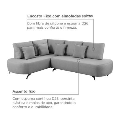 Imagem de Sofá de Canto Nori Curva LD 2,61M em Linho com Pés de Metal