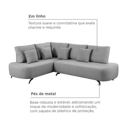 Imagem de Sofá de Canto Nori Curva LD 2,61M em Linho com Pés de Metal