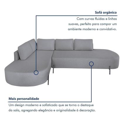 Imagem de Sofá de Canto Orgânico 4 Lugares 265cm Base de Ferro Chaise Esquerda Luna