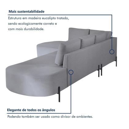 Imagem de Sofá de Canto Orgânico 4 Lugares 265cm Base de Ferro Chaise Esquerda Luna