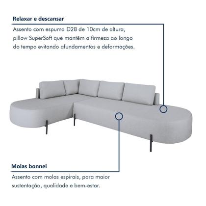 Imagem de Sofá de Canto Orgânico 4 Lugares 265cm Base de Ferro Chaise Esquerda Luna